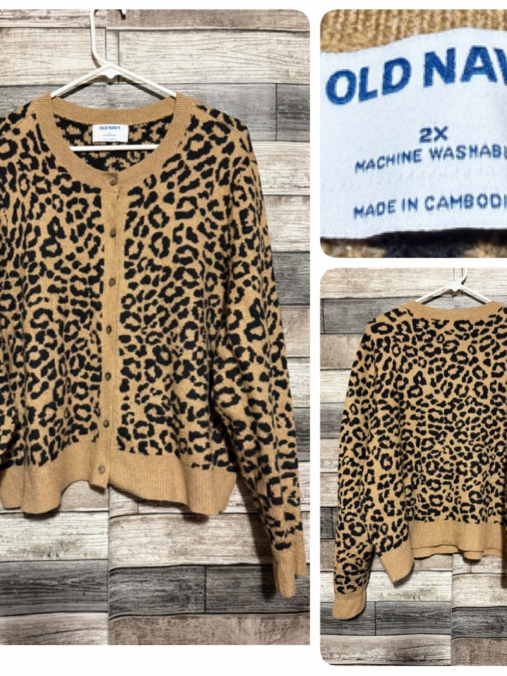 Old Navy Leopard Animal Print Cardigan Sweater Women’s 2X Brown Soft Crop